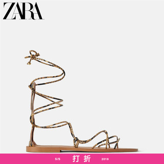 ZARA 12623001201 女士印花提带平底凉鞋