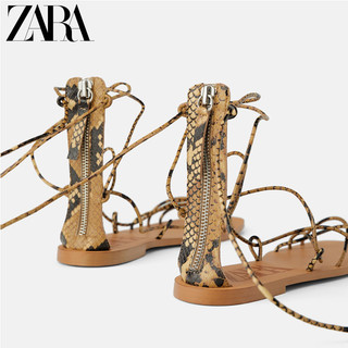 ZARA 12623001201 女士印花提带平底凉鞋