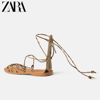 ZARA 12623001201 女士印花提带平底凉鞋