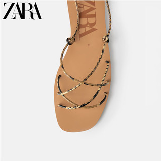 ZARA 12623001201 女士印花提带平底凉鞋