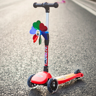 超级飞侠儿童滑板车 2-6-12岁 三轮可折叠踏板车 可升降闪光摇摆车 红色