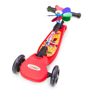 超级飞侠儿童滑板车 2-6-12岁 三轮可折叠踏板车 可升降闪光摇摆车 红色