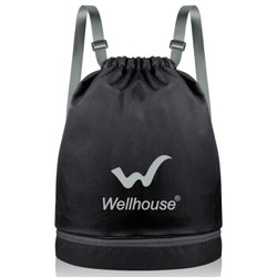 Wellhouse WELLHOUSE 抽绳双肩背包干湿分离皮肤包男女旅行包20L 黑色