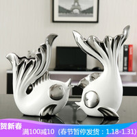 Hoatai Ceramic 华达泰陶瓷 亲嘴鱼陶瓷花瓶摆件一对装