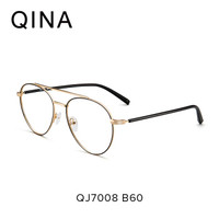 QINA近视眼镜女可配度数文艺复古金丝眼镜架全框学生光学镜QJ7008 B60金色