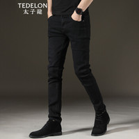 太子龙(TEDELON) 牛仔裤男  纯色弹力修身小脚舒适型酷男士牛仔长裤 T82410 黑色 28