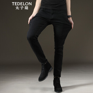太子龙(TEDELON) 牛仔裤男  纯色弹力修身小脚舒适型酷男士牛仔长裤 T82410 黑色 28