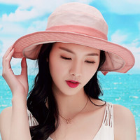 兰诗雨春夏帽子女时尚休闲遮阳帽大沿防晒太阳帽可折叠沙滩帽M0481 粉色