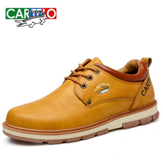 卡帝乐鳄鱼（CARTELO）男鞋 运动休闲鞋子 男士工装鞋低帮韩版板鞋 KDLG07 黄色 42码