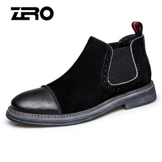零度(ZERO)休闲男士磨砂皮百搭时尚耐磨保暖短靴 R85396 黑色 42