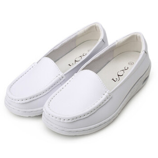 NYI白色平底防滑妈妈鞋牛皮气垫护士鞋透气舒适孕妇鞋1906 白色 35