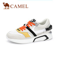 骆驼（CAMEL） 女鞋 撞色拼接舒适系带运动鞋 A81525601 米白/白/黄/黑 40