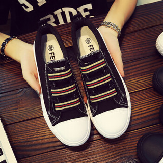 飞耀（FEIYAO）韩版套脚平底帆布鞋女学生L-805 黑色 40