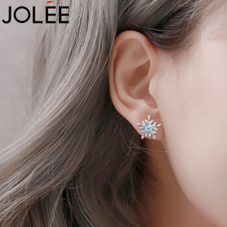 JOLEE 耳钉 托帕石S925银耳环韩版简约彩色宝石雪花耳饰品送女生礼物