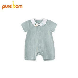 pureborn婴儿衣服夏季短袖纱布纯棉爬服宝宝夏装哈衣婴儿连体衣薄 浅薄荷 3-6个月
