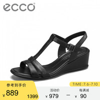 ECCO爱步 时尚牛皮坡跟凉鞋女2019新款 春季 舒适 型塑系列250133 黑色25013301001 39