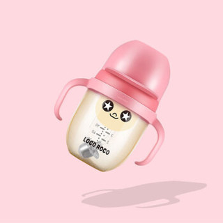 乐克乐克(Loco Roco) PPSU婴儿奶瓶 广口径带吸管 240ml樱花粉(潮人系列) 适合2个月以上新生儿