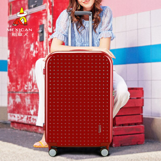 稻草人(MEXICAN)拉杆箱男女 24英寸大容量行李箱 亮面波点设计时尚旅行箱 万向轮静音密码箱 红色