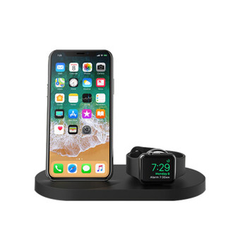 贝尔金(BELKIN)7.5W手机无线充电器+Apple Watch无线磁力充电+USB-A端口三合一QI认证苹果MFI快充底座黑色