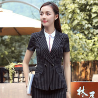 俞兆林 职业装女修身时尚短袖西装 YWXF1833010黑条西装L