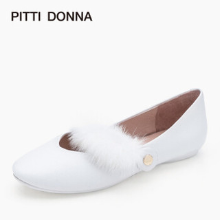 PITTI DONNA 单鞋女 貂毛一字圆头玛丽珍平底 EPD 8T09301 白色 36