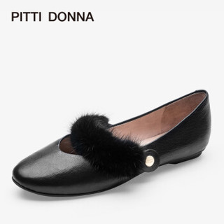 PITTI DONNA 单鞋女 貂毛一字圆头玛丽珍平底 EPD 8T09301 黑色 37