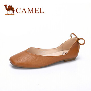 骆驼（CAMEL） 女鞋 舒适优雅平底方头芭蕾舞单鞋 A81514637 棕色 38