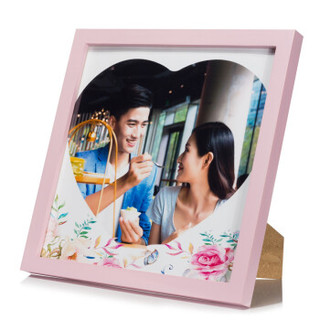 亮丽（SPLENDID）洗照片相框套装 方8英寸粉色 方形爱心照片+实木相框 手机照片冲印