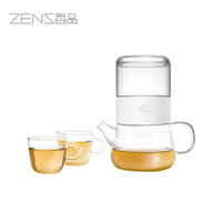 哲品耐热高硼硅玻璃茶具套装双层男女士茶杯派杯分享装白色