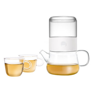 哲品耐热高硼硅玻璃茶具套装双层男女士茶杯派杯分享装白色