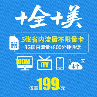 免费宽带-武汉 湖北电信 十全十美 共享不限流量 800分钟 省内不限流量 199元/月上网卡