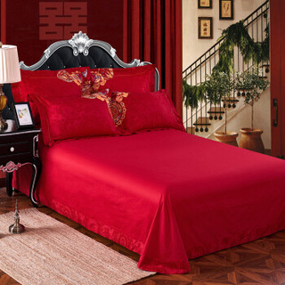 思侬家纺婚庆四件套提花刺绣大红色床单被套 1.8米1.5m床结婚婚礼床上用品 喜事临门