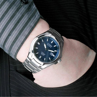 CITIZEN 西铁城 光动能腕表系列 BM7170-53L 男士光动能手表 42mm 蓝盘 银色钛金属表带 圆形