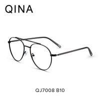 QINA近视眼镜女可配度数文艺复古金丝眼镜架全框学生光学镜QJ7008 B10黑色