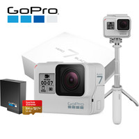 GoPro HERO7 Black暮光白摄像机运动相机 电池+白色Shorty套装礼盒（含内存卡）