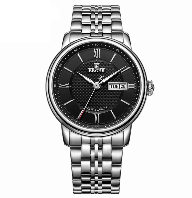 ebohr依波都市经典系列10520819男士自动机械表黑色钢带防水