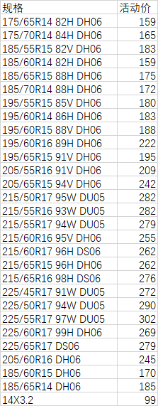 Double Star 双星165/175/185/195/205 汽车轮胎