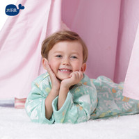 米乐鱼 婴儿睡袋抱被儿童宝宝春夏防踢被一体可拆袖款 双层沐青林70*48cm