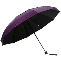 天堂伞 加大加固双层透气碰击黑胶三折晴雨伞31841E深紫色