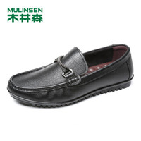 木林森（MULINSEN）流行男鞋 时尚休闲鞋舒适牛皮豆豆鞋驾车鞋 黑色 39码 SS87111