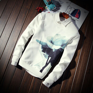 北极绒（Bejirong）卫衣 男士修身休闲圆领套头长袖韩版青年时尚上衣潮 W089白色 M
