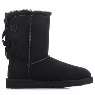  UGG australia BAILEY BOW 女士羊毛皮中筒雪地靴 黑色 38