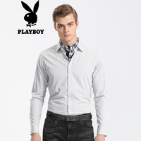 花花公子（PLAYBOY）男士格纹个性商务时尚长袖衬衫 DH06170351 黑格 180/XL/52