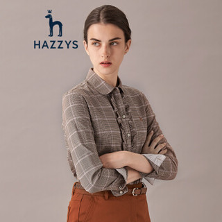 哈吉斯HAZZYS 2019年秋季新款女士衬衫格纹时尚长袖衬衣ASCSK18CK11橙色OR165/88A 40
