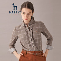 哈吉斯HAZZYS 2019年秋季新款女士衬衫格纹时尚长袖衬衣ASCSK18CK11橙色OR170/92A 42