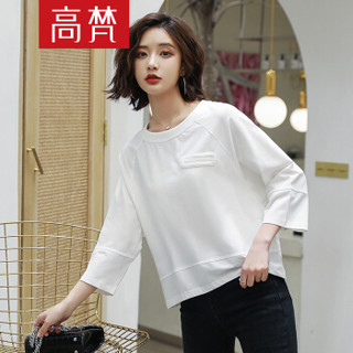 高梵春夏装时尚纯色宽松七分袖T恤女韩版上衣女装 G1180033 白色 170/XL