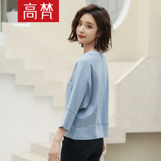 高梵春夏装时尚纯色宽松七分袖T恤女韩版上衣女装 G1180033 蓝灰色 160/M