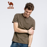 骆驼（CAMEL）男装 时尚青撞色条纹圆领休闲短袖T恤衫男 SB7203079 咖啡XL
