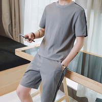 富铤（FORTEI ）短袖T恤男士短裤套装新款简约休闲修身男装 D82灰色 L