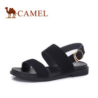 骆驼（CAMEL） 女鞋 舒适休闲牛反绒一字搭扣凉鞋 A82025645 黑色 35